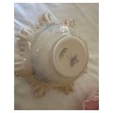 Set of 2 Vintage Ruffled Edge Glass Bowls with Floral Motif