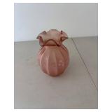 Vintage Pink Fenton Glass Vase with Hand-Painted Floral Design and Signed