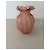 Vintage Pink Fenton Glass Vase with Hand-Painted Floral Design and Signed