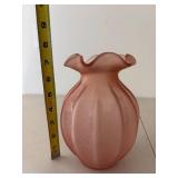 Vintage Pink Fenton Glass Vase with Hand-Painted Floral Design and Signed
