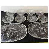 Set of 10 Clear Pressed Glass Bowls and Platters with Snowflake Design