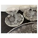 Set of 10 Clear Pressed Glass Bowls and Platters with Snowflake Design