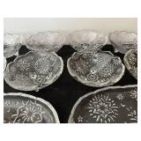 Set of 10 Clear Pressed Glass Bowls and Platters with Snowflake Design