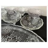Set of 10 Clear Pressed Glass Bowls and Platters with Snowflake Design
