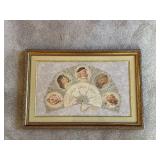 Framed Antique Style Fan Valentine Artwork with Portraits
