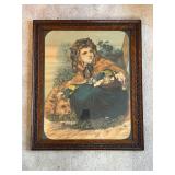 Framed Antique Lithograph Print of Little Red Riding Hood