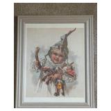 Vintage Clown Artwork in Wooden Frame