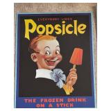 Collection of 4 Vintage Reproduction Metal Signs: Columbia, Popsicle, Red Rock Cola, Tobacco