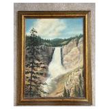 Vintage Framed Landscape Waterfall Oil Painting Signed by Marge Hartley
