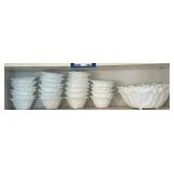 Set of Vintage Milk Glass Bowls with Floral Design