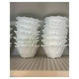 Set of Vintage Milk Glass Bowls with Floral Design