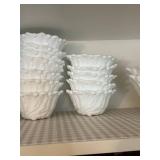 Set of Vintage Milk Glass Bowls with Floral Design