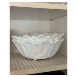 Set of Vintage Milk Glass Bowls with Floral Design