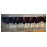 Set of 12 Vintage Ruby Red Wine Goblets with Cut Glass Design