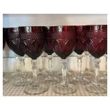 Set of 12 Vintage Ruby Red Wine Goblets with Cut Glass Design
