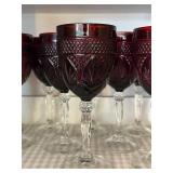Set of 12 Vintage Ruby Red Wine Goblets with Cut Glass Design