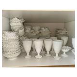 Large Collection of Vintage White Milk Glass Ruffled Edge Pieces