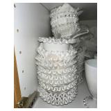 Large Collection of Vintage White Milk Glass Ruffled Edge Pieces