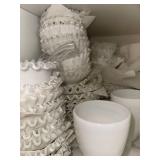 Large Collection of Vintage White Milk Glass Ruffled Edge Pieces