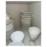 Large Collection of Vintage White Milk Glass Ruffled Edge Pieces