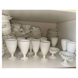 Large Collection of Vintage White Milk Glass Ruffled Edge Pieces