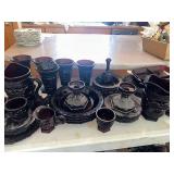 Large Collection of Avon Cape Cod 1876 Ruby Red Glassware Collection with Goblets and Pitchers