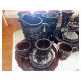 Large Collection of Avon Cape Cod 1876 Ruby Red Glassware Collection with Goblets and Pitchers