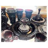 Large Collection of Avon Cape Cod 1876 Ruby Red Glassware Collection with Goblets and Pitchers