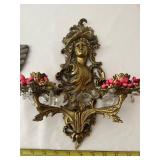 Set of 2 Decorative Wall Hanging Plaques - Angel Face and Ornate Floral Sconce
