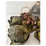 Rustic Vintage Doll, Faux Artichokes, and Cast Iron Brackets Set