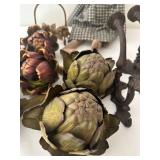 Rustic Vintage Doll, Faux Artichokes, and Cast Iron Brackets Set