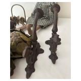 Rustic Vintage Doll, Faux Artichokes, and Cast Iron Brackets Set