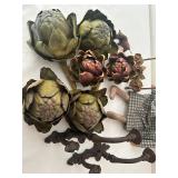 Rustic Vintage Doll, Faux Artichokes, and Cast Iron Brackets Set