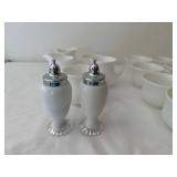 Set of 14 White Cups and Creamers with Salt and Pepper Shakers