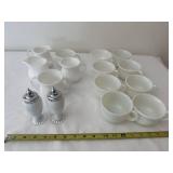 Set of 14 White Cups and Creamers with Salt and Pepper Shakers