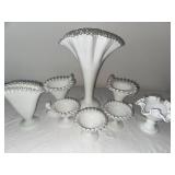 Set of 8 Milk Glass Vases with Ruffled Edge