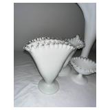 Set of 8 Milk Glass Vases with Ruffled Edge