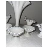Set of 8 Milk Glass Vases with Ruffled Edge