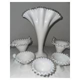 Set of 8 Milk Glass Vases with Ruffled Edge