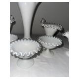 Set of 8 Milk Glass Vases with Ruffled Edge