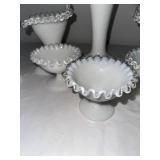 Set of 8 Milk Glass Vases with Ruffled Edge