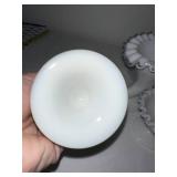 Set of 8 Milk Glass Vases with Ruffled Edge