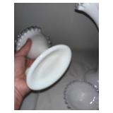 Set of 8 Milk Glass Vases with Ruffled Edge