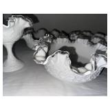 Set of 4 Vintage Milk Glass Ruffled Edge Bowls and Compote Dish