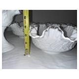 Set of 4 Vintage Milk Glass Ruffled Edge Bowls and Compote Dish