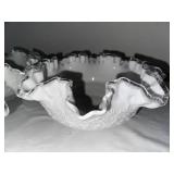 Set of 4 Vintage Milk Glass Ruffled Edge Bowls and Compote Dish