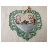 Handpainted Kewpie Heart Shaped Ceramic Plaque, 2004