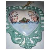 Handpainted Kewpie Heart Shaped Ceramic Plaque, 2004