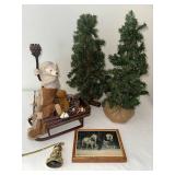 Assorted Christmas Decor including Trees, Bear Statue, Santa, and More