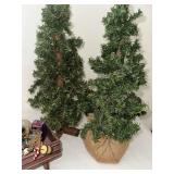 Assorted Christmas Decor including Trees, Bear Statue, Santa, and More